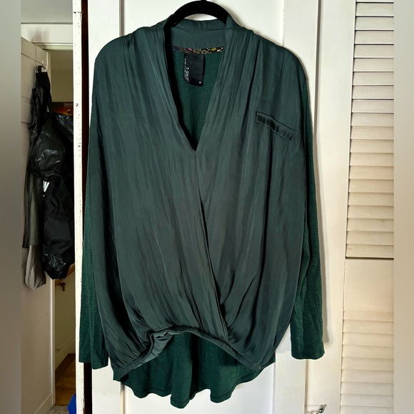 Anthropologie Tops - Anthropologie Dolan satin wrap blouse evergreen